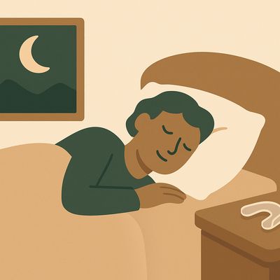 Illustration of a person sleeping peacefully with a protective night guard